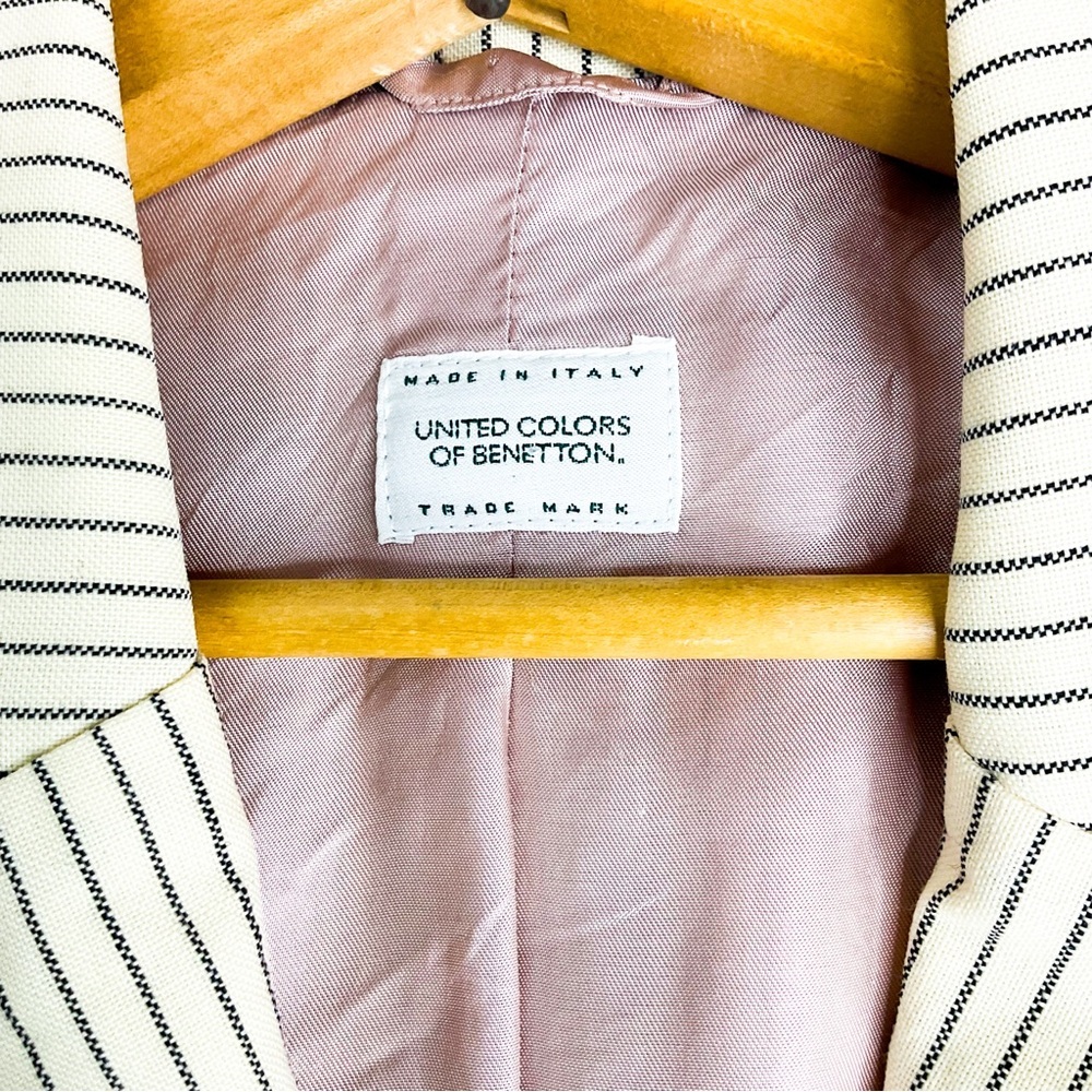 United Colors of Benetton Wool Blazer 42 Cream Stripe 90s - Picture 10 of 12